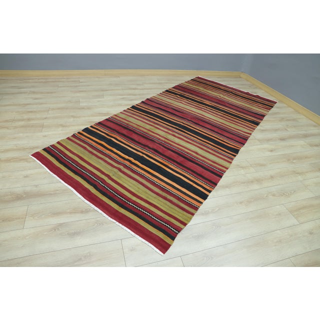 1970s Rustic Burgundy Striped Large Kilim Rug For Sale In Sacramento - Image 6 of 13