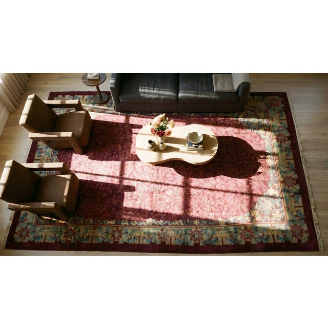 Beautiful Purple and Sky-Blue Color With Unique Florid Design Antique Chinese Peking Rug For Sale - Image 13 of 15