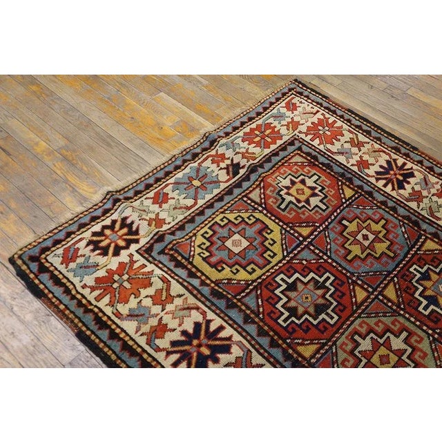 1900 - 1909 Splendid Ivory Background Color With Hexagonal Details in a Geometric Design Antique Caucasian Rug For Sale - Image 5 of 8