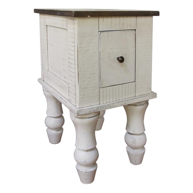 Avalon Rustic Farmhouse 1 Drawer Side Table - White For Sale