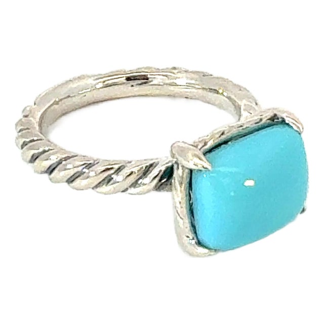 1990s David Yurman Turquoise Ring Size 7 Sterling Silver Estate, Size 7 For Sale