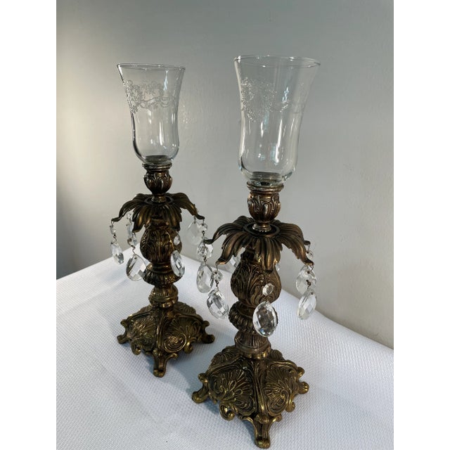 Baroque Early 20th Century French Baroque Style Brass Candle Holders With Votives - a Pair For Sale - Image 3 of 13