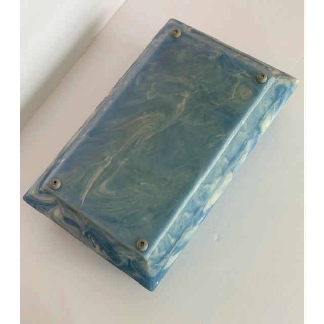 Cerulean 1970s Incolay Blue Stone and White Rectangular Lidded Box For Sale - Image 8 of 8