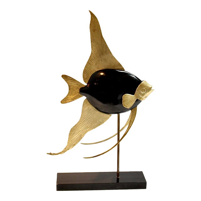 1970s Rosenthal Netter Brass Black Fish Sculpture For Sale