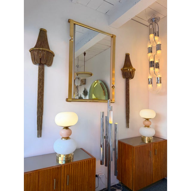 Metal Contemporary Brass and Murano Glass Textured Bulb Lamps - Pair For Sale - Image 7 of 12