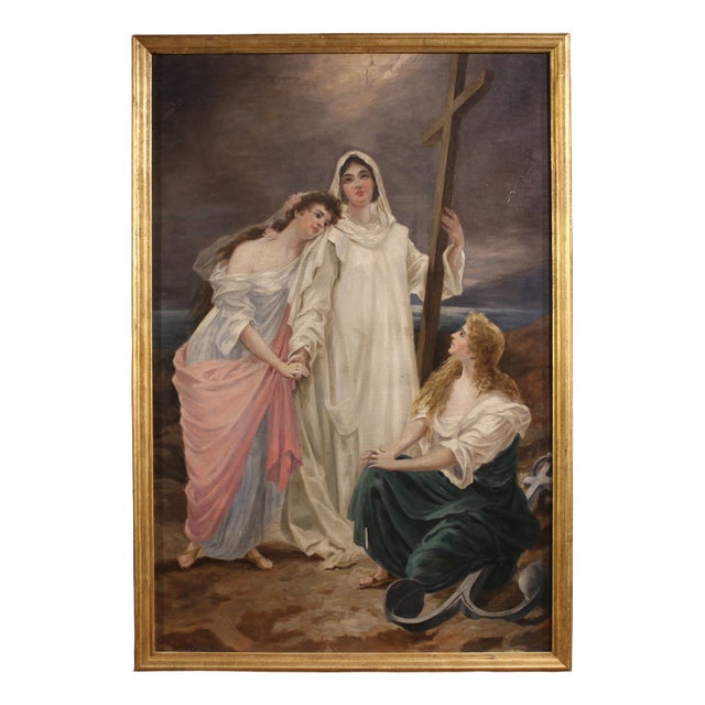 Neoclassical Artist, Allegory of Faith, Hope and Charity, 1880, Oil on Canvas, Framed For Sale