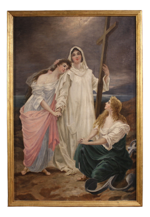 Neoclassical Artist, Allegory of Faith, Hope and Charity, 1880, Oil on Canvas, Framed