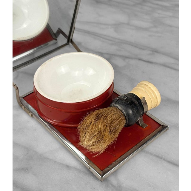1940s Vintage Traditional Equestrian Horse Travel Shaving Kit Mirror W/ Brush For Sale - Image 5 of 9