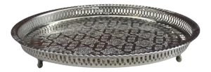 Vintage Moorish-Patterned Silver-Tone Engraved Footed Tray