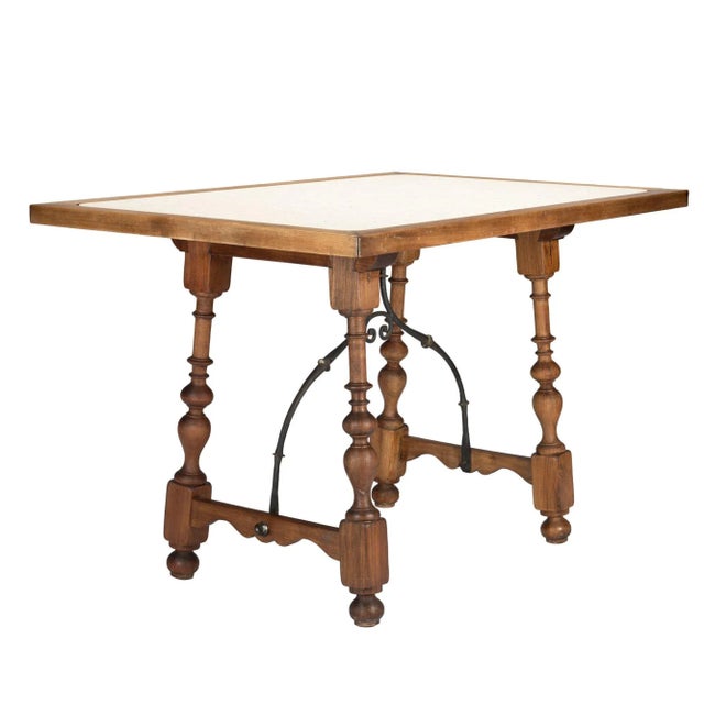 Walnut and Travertine Marble Top Table in the Spanish Baroque Taste, 1925 For Sale - Image 4 of 11