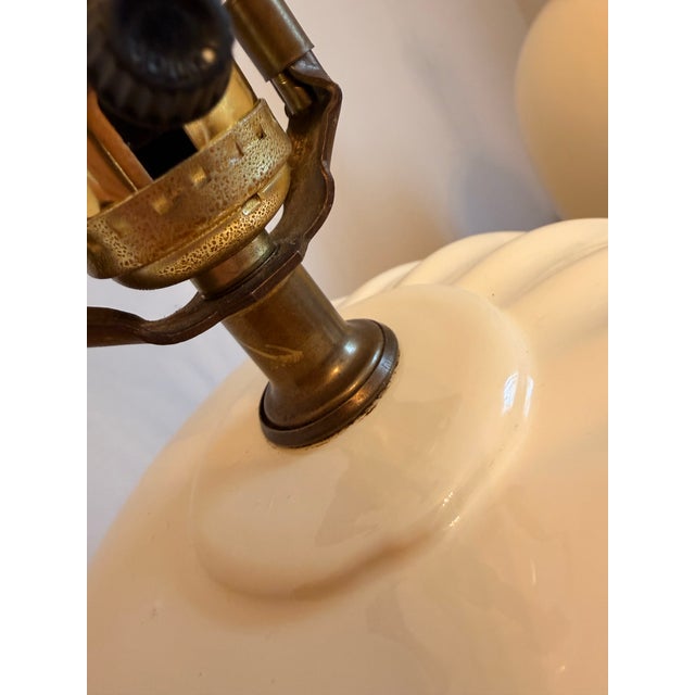 Pair of Large 1980s Art Deco Revival Cream Swirl Cream Ceramic Table Lamps For Sale - Image 11 of 12