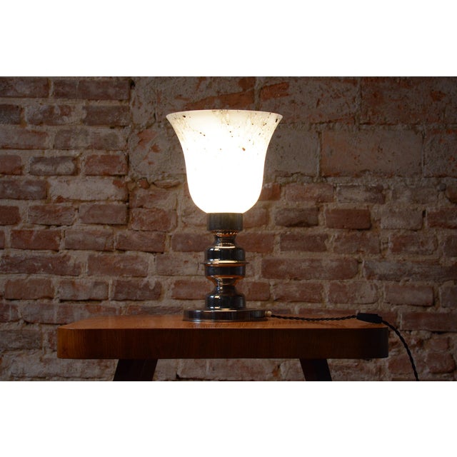 Silver Art Deco Table Lamp in Chrome-Plated Steel and Glass, Czech, 1920s For Sale - Image 8 of 12