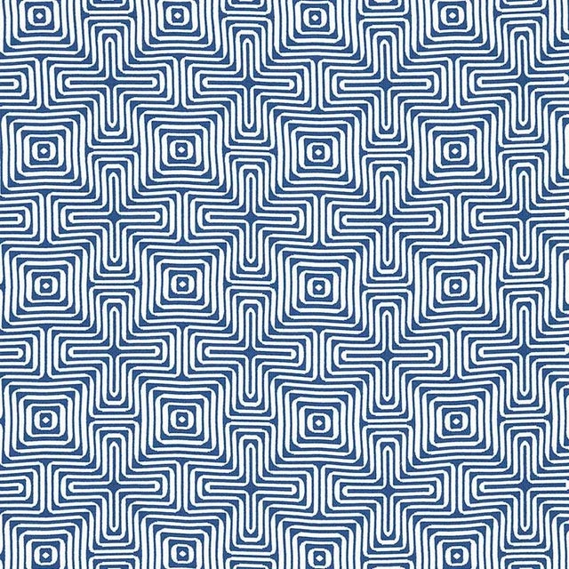 Abstract Schumacher X Trina Turk Amazing Maze Indoor & Outdoor Fabric in Ocean For Sale - Image 3 of 3