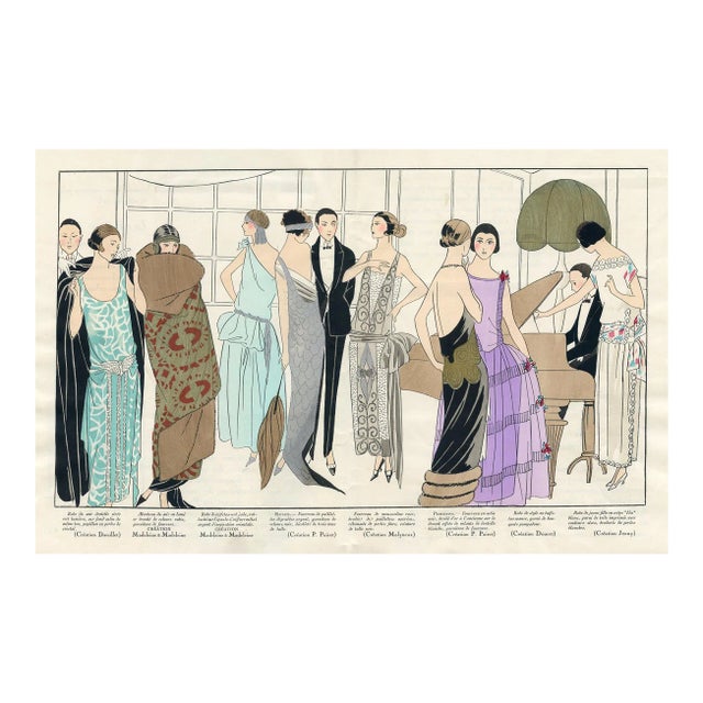 1923, Art Deco Dinner Party Fashions, Paris, Original Pochoir Print, France For Sale