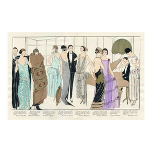 1923, Art Deco Dinner Party Fashions, Paris, Original Pochoir Print, France