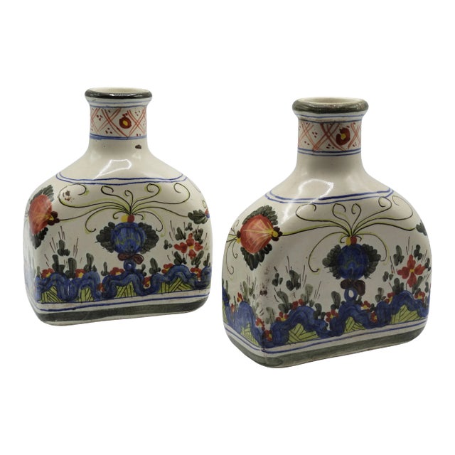 Antique Italian Faience Vases Flasks, a Pair For Sale