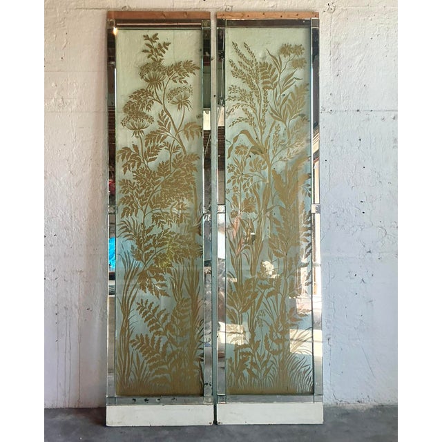 Vintage Regency Original Mizner Floral Glass Architectural Panels - A Pair For Sale In West Palm - Image 6 of 12