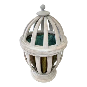 French Wood Urn Flower Pot With Lid