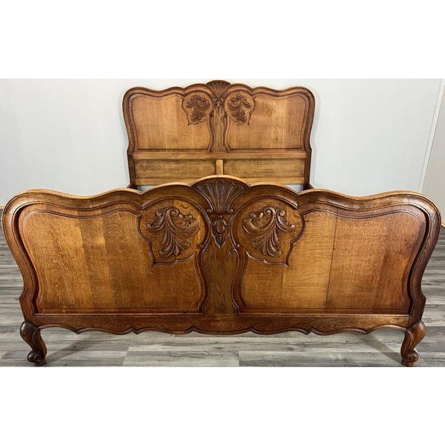 Vintage French Louis XVI King Size Bed Frame in Oak For Sale - Image 3 of 14
