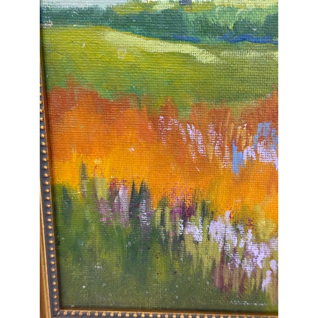 Wood Impressionist Painting of White House in Flower Field, Framed For Sale - Image 7 of 12