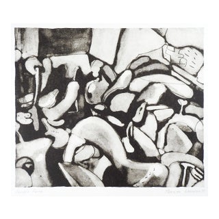 Vintage Abstract Black & White Shapes Lithograph by Marilyn Lanfear For Sale