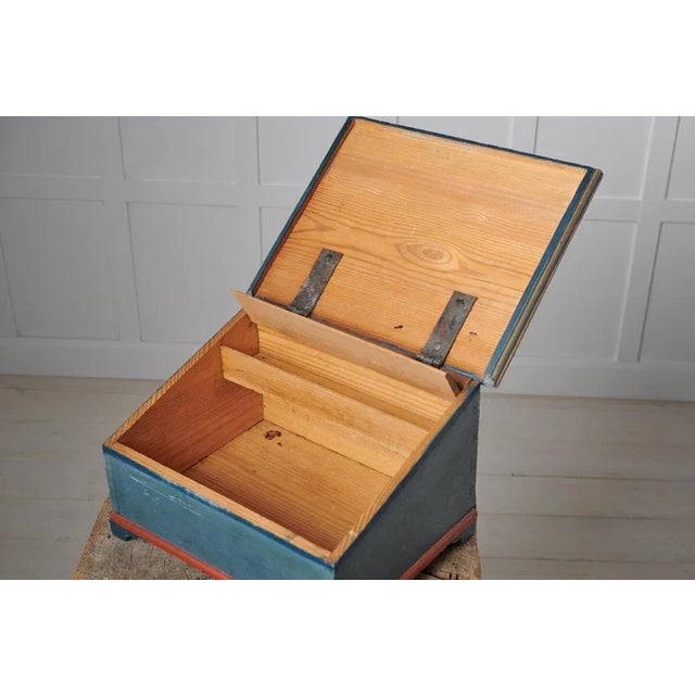Wood Antique Swedish Blue Folk Art Box For Sale - Image 7 of 8