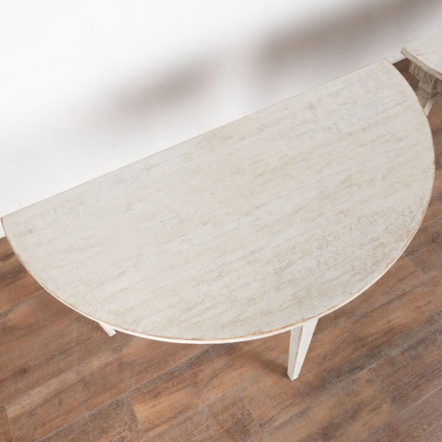 Gustavian (Swedish) 19th Century Swedish White Demi Lune Console Tables For Sale - Image 3 of 12