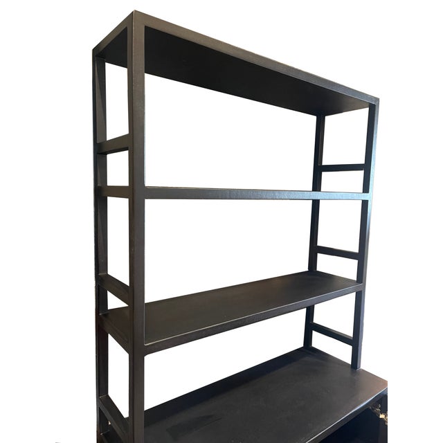 Faux Belgian linen texture, this stylish shelving unit features three open shelves and a magnetic catch two-door cabinet...
