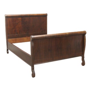 Mid 20th Century Solid Walnut Full Size Bed Frame Set For Sale