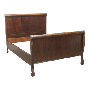 Mid 20th Century Solid Walnut Full Size Bed Frame Set