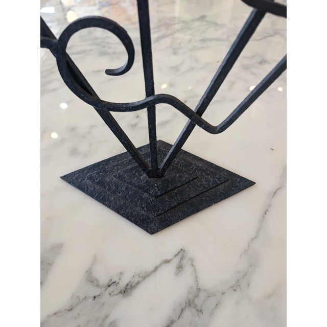 Vintage Art Deco Wrought Iron Valet Stand, Circa 1930s. The black, iron stand features quintessential Art Deco geometric...