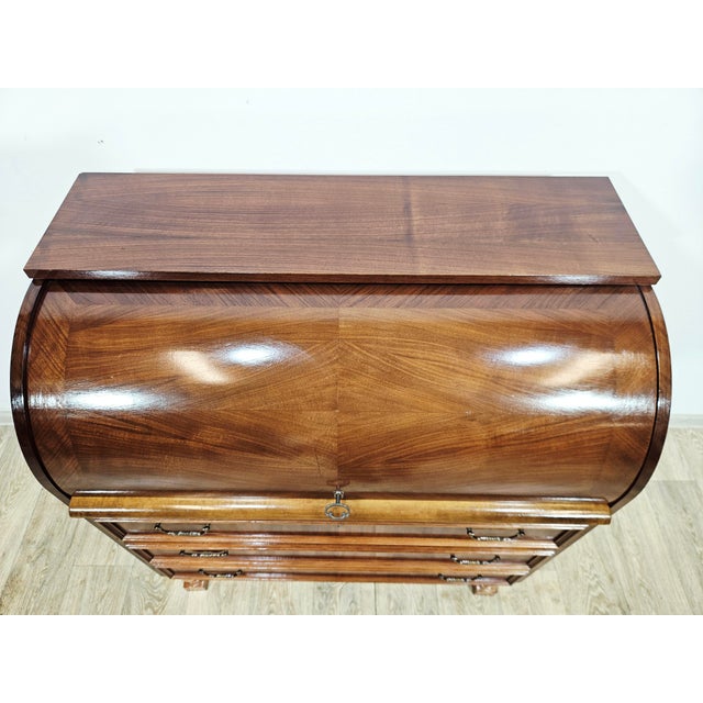 Mid-Century Modern Walnut Cylinder-Roll-Top Secretary Desk, 1970s For Sale - Image 3 of 18