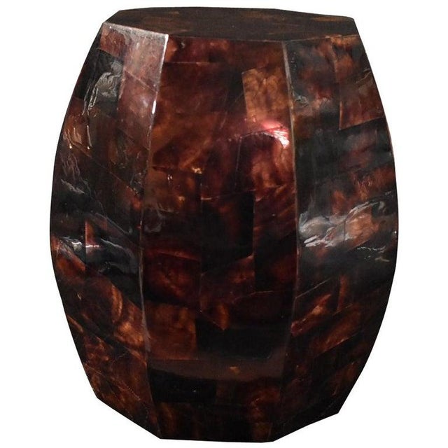 Modern Coconut Shell Inlay Side Table | Chairish