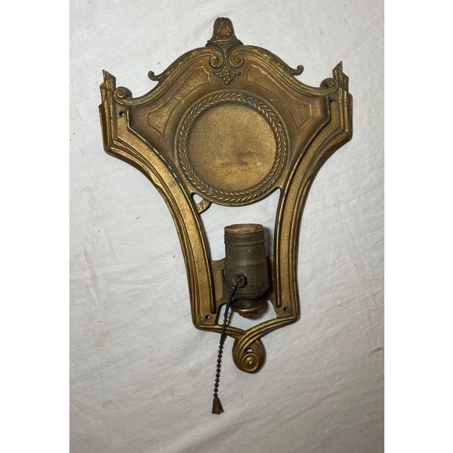Metal Antique Ornate Art Deco Gold Gilt Cast Iron Wall Mount Electric Sconce Fixture For Sale - Image 7 of 10