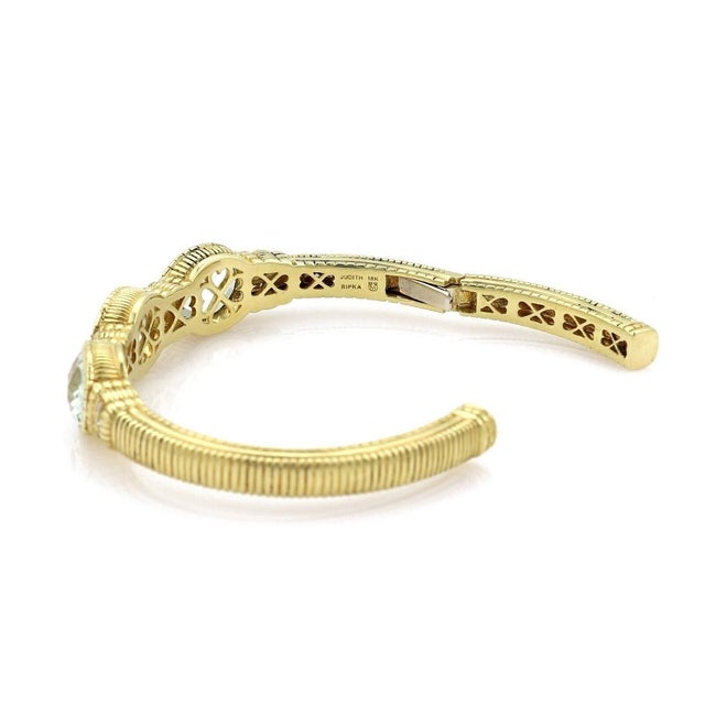 Mid 20th Century Mid 20th Century Judith Ripka Prasiolite Diamond 18k Gold 3 Stones Hinged Cuff Bracelet For Sale - Image 5 of 5