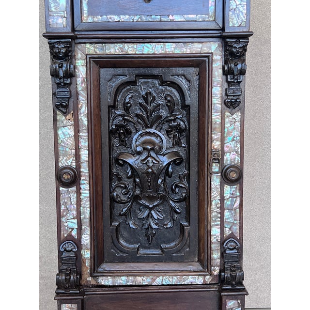 Brown 18th Pair of Spanish Walnut Nightstands With Marble Top and Inlays For Sale - Image 8 of 13