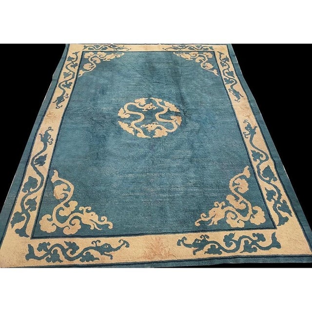Antique Chinese Chinese - Peking Blue 1890s Rug, Circa Date: 1890s. This exceptional example of late Qing Dynasty weaving...