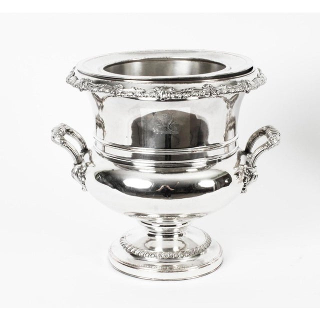 Regency Wine Coolers in Old Sheffield Plate with Hise Crest, 19th Century, Set of 2 For Sale - Image 3 of 18