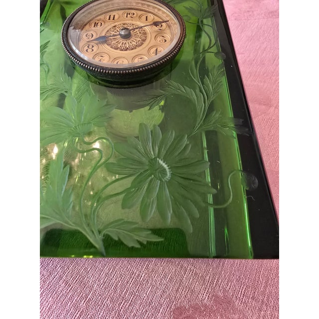 Antique Emerald Art Glass Crystal Art Nouveau Clock For Sale - Image 10 of 16