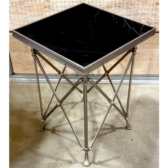 Neoclassical Pair Neoclassical Silvered Bronze & Black Marble Gueridons, Style of Jansen For Sale - Image 3 of 18