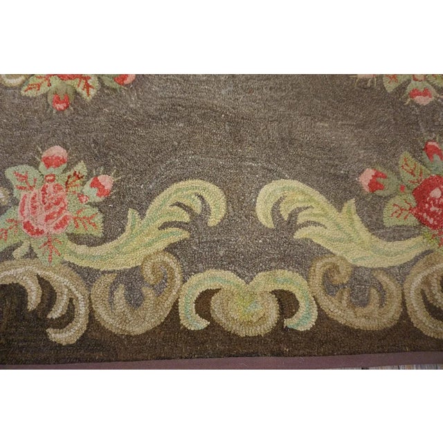 Special Greige Ground Color With Lovely Floral Design Antique American Hooked Rug For Sale - Image 4 of 12
