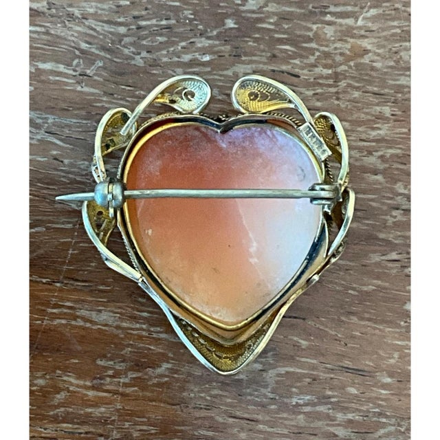 Vintage Victorian 12k Carved Shell Cameo Heart Brooch For Sale - Image 9 of 12