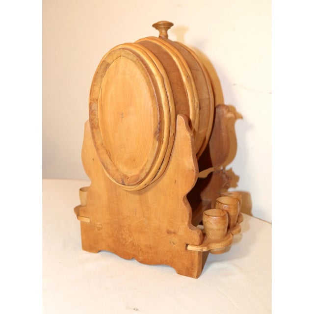 Hand Carved Vintage Wood Moonshine Shot Wine Barrel Dispenser Sculpture Folk Art For Sale - Image 10 of 12