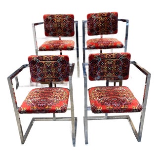 1970s Set of 4 Architectural Chrome Chairs Upholstered in Teimani Fabric For Sale