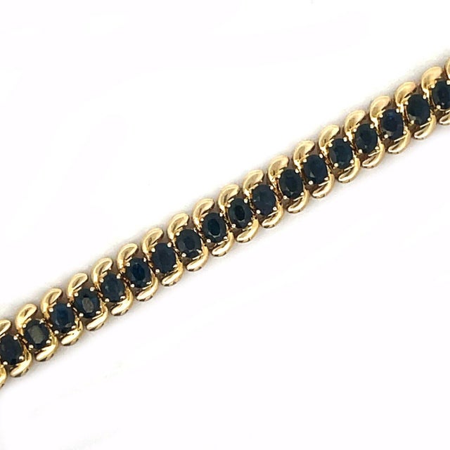 Contemporary Sapphire 14k Gold Bracelet S Link Yellow Flex Link Oval Cut For Sale - Image 3 of 8
