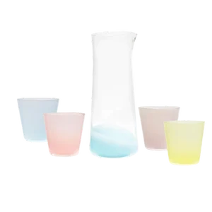 Celerie Kemble Glassware for Chairish Milky Pitcher and Glass Tumblers in Pastels - 5 piece set