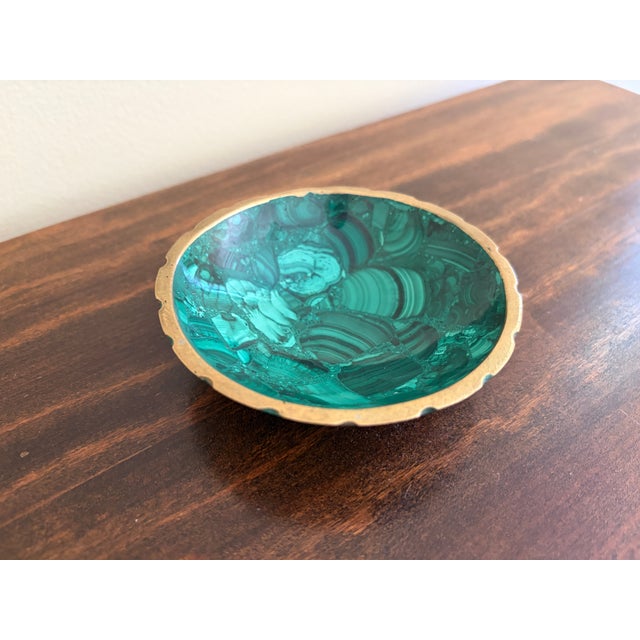 Vintage Malachite Brass Rimmed Bowl For Sale - Image 4 of 8