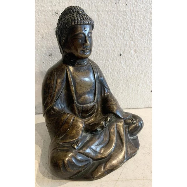 Solid Bronze Buddha with Brown Patina, 20th Century For Sale - Image 4 of 10