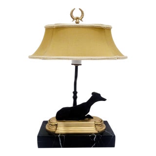 Vintage Neoclassical Chelsea House Grayhound Right Facing Desk Lamp-Marble Base For Sale