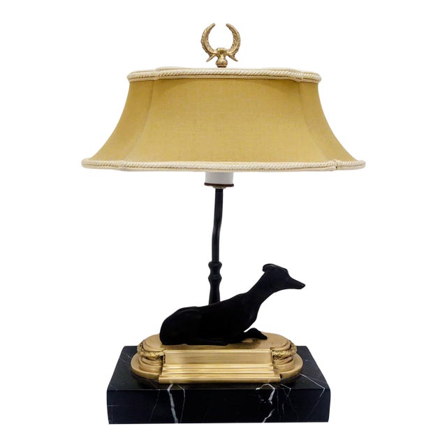 Vintage Neoclassical Chelsea House Grayhound Right Facing Desk Lamp-Marble Base For Sale